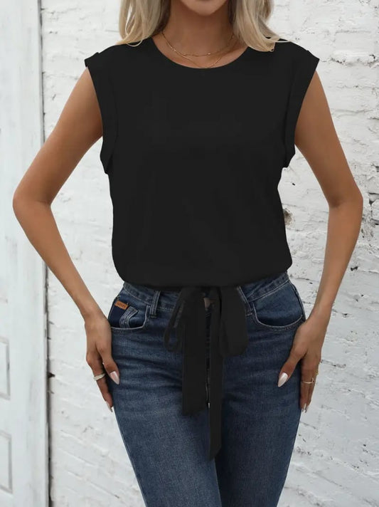 Kadın Sıfır Kol Etek Ucu Bağlama Detay Ithal Krep Bluz