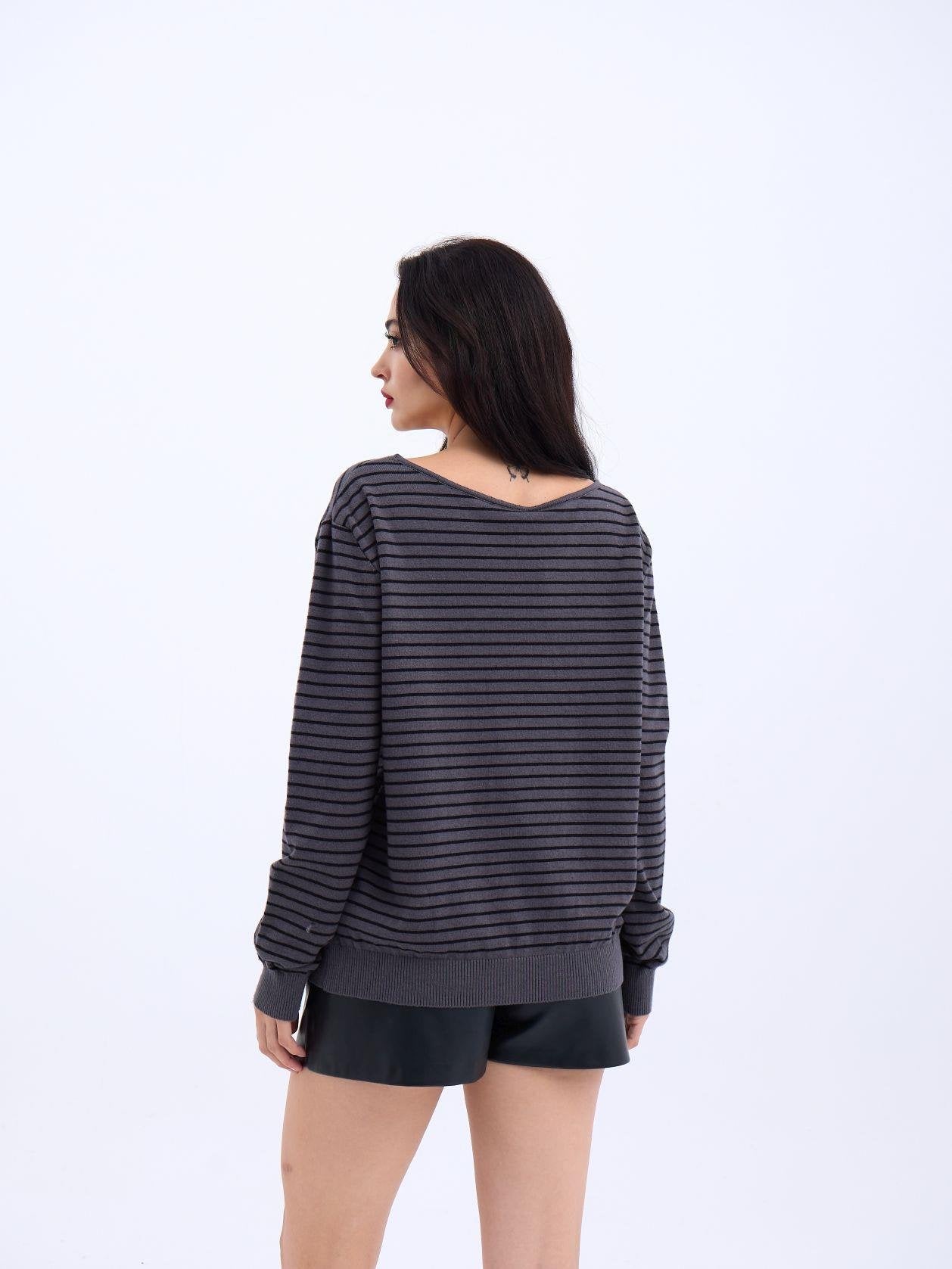 4215 TRİKO ÇİZGİLİ SALAŞ KAZAK-ANTRASİT-SİYAH