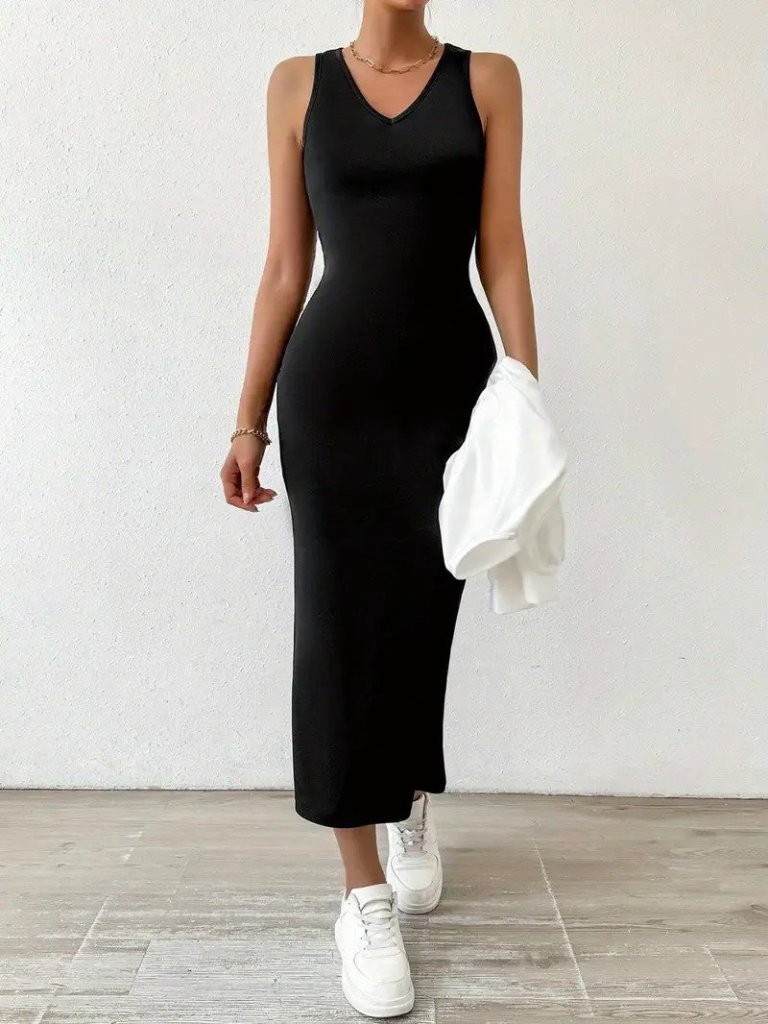 Kadın Askılı Yuvarlak Yaka Viskon Iki Iplik Elbise Ve V Yakalı Bluz Ikili Takım