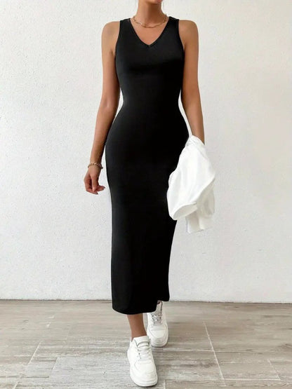 Kadın Askılı Yuvarlak Yaka Viskon Iki Iplik Elbise Ve V Yakalı Bluz Ikili Takım