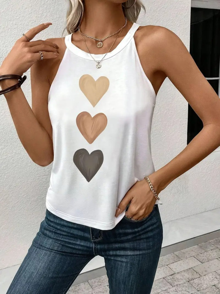 Kadın Omuzlardan Açık Boyundan Askılı Kalp Baskılı Viskon Bluz