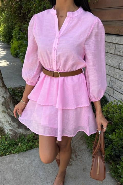 Deri Kemerli Fırfırlı Elbise 2901