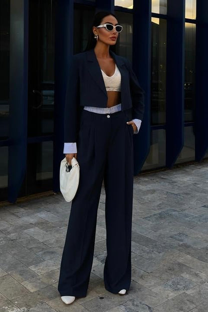 Garni Detaylı Crop Ceketli Takım 10075