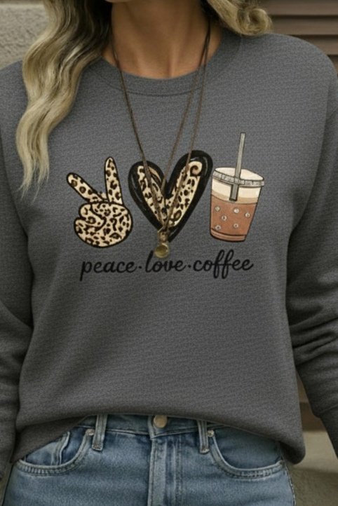 Kadın Uzun Kollu Bisiklet Yaka Kalp Desenli Viskon Iki Iplik Bluz