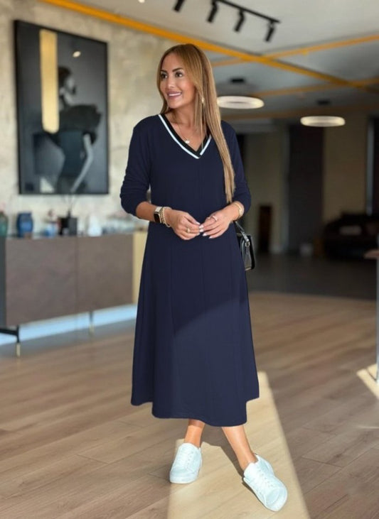 Kadın Uzun Kollu V Yakalı Midi çağla Yeşili Modal Elbise