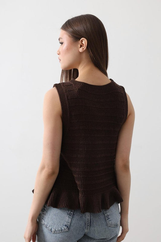 Önü Bağlamalı Yelek - Kahve