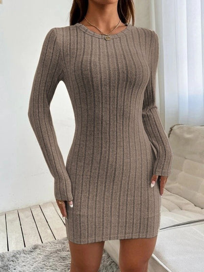 Kadın Uzun Kollu Bisiklet Yaka şardonlu Kalın Fitilli Kaşkorse Mini Boy Elbise