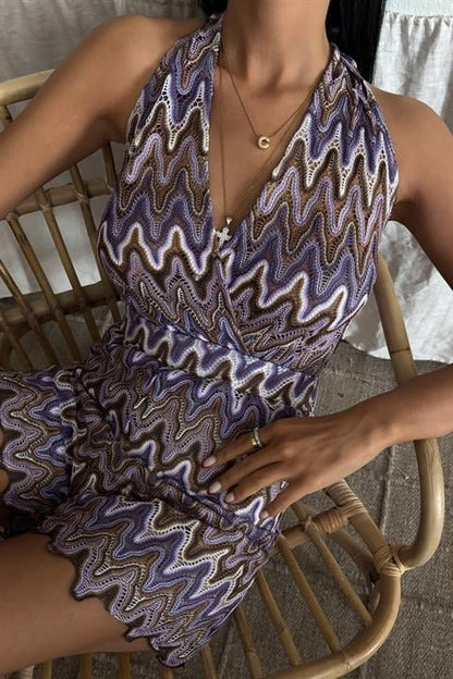 Zikzak Desenli Multi Renk Geçişli Mini Tulum 1365