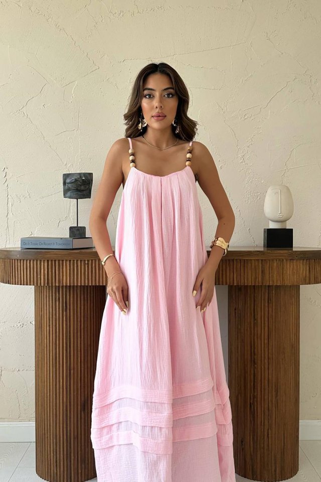 Pudra Askılı Müslin Elbise