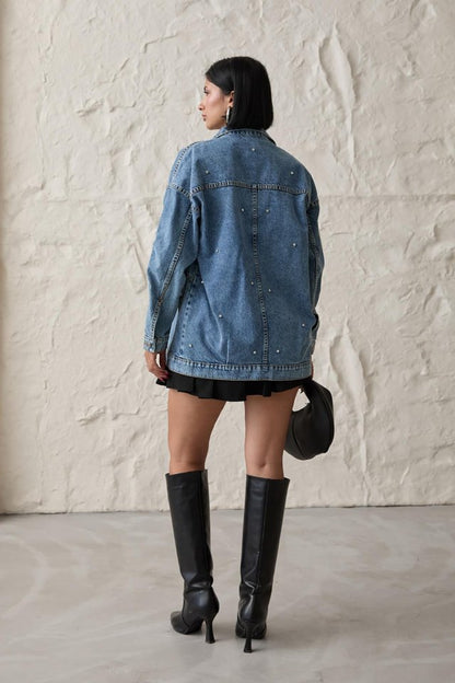 Mavi Taşlı Kot Ceket