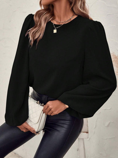 Kadın Uzun Kollu Yuvarlak Yaka Arkadan Bağcıklı Salaş Ithal Krep Bluz
