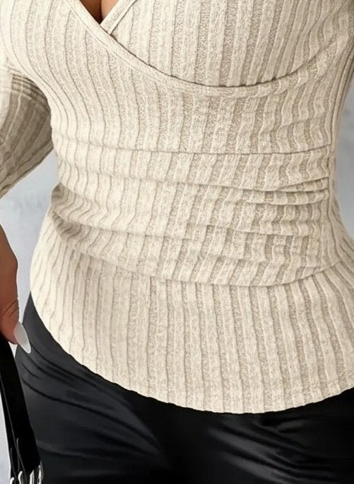 Kadın Uzun Kollu Kruvaze Yakalı Incili şardonlu Kaşkorse Bluz