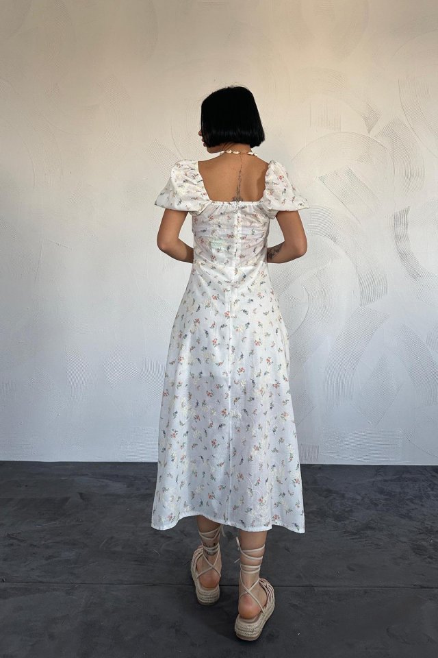 Lila Çiçekli Yazlık Elbise