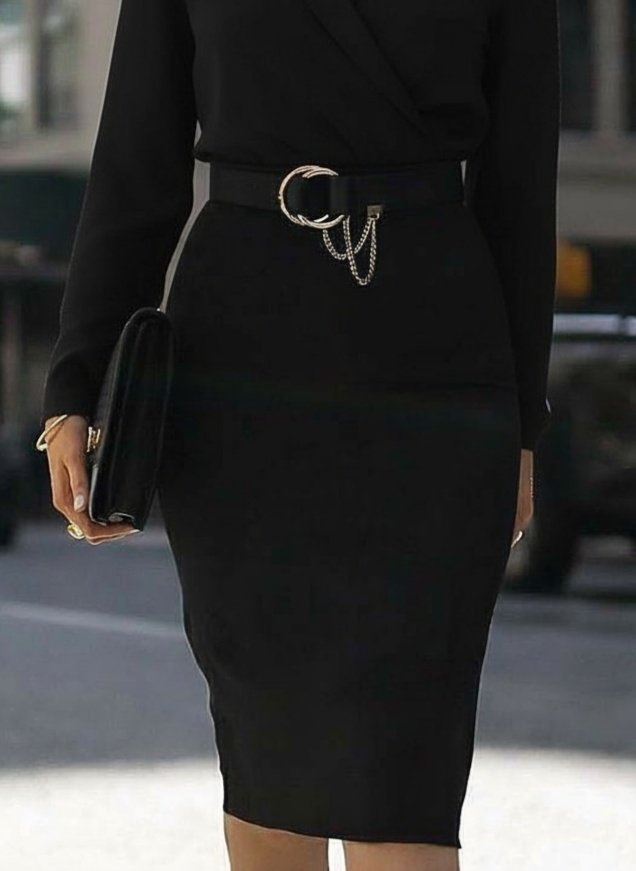 Kadın Uzun Kollu Kruvaze Yaka Janjan Krep Midi Elbise