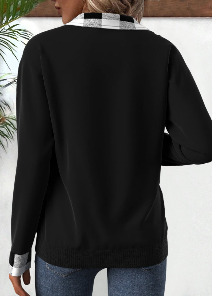 Kadın Uzun Kollu Yakalı önden Fermuarlı Ekose Detaylı Viskon Iki Iplik Bluz