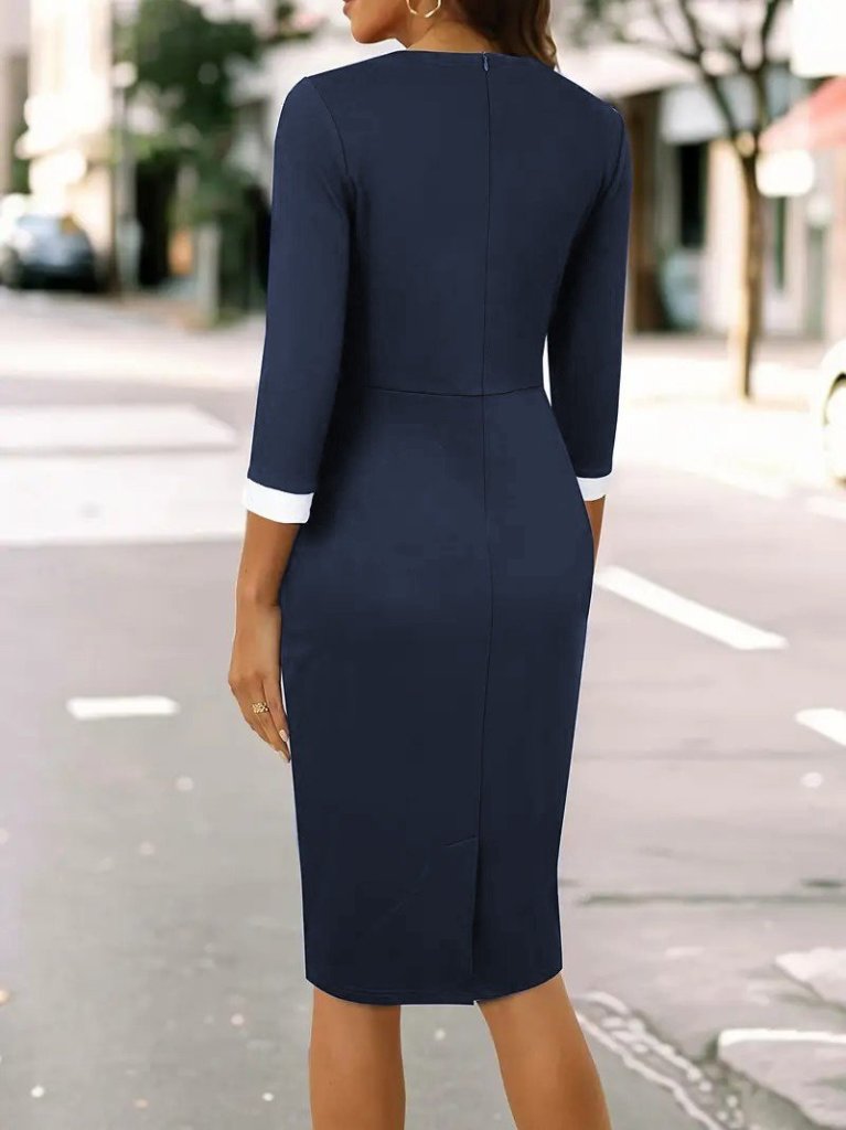 Kadın Truvakar Kol çift Renkli Düğmeli Kısa Ithal Krep Elbise