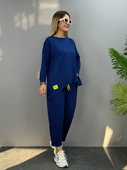 Kadın Iki Iplik Viskon Pamuk Kumaş Arma Detaylı Ikili Takım