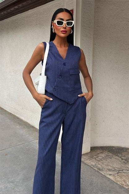 Yeleği Çapraz Detay Düğmeli Cepli Yelekli Takım 10150