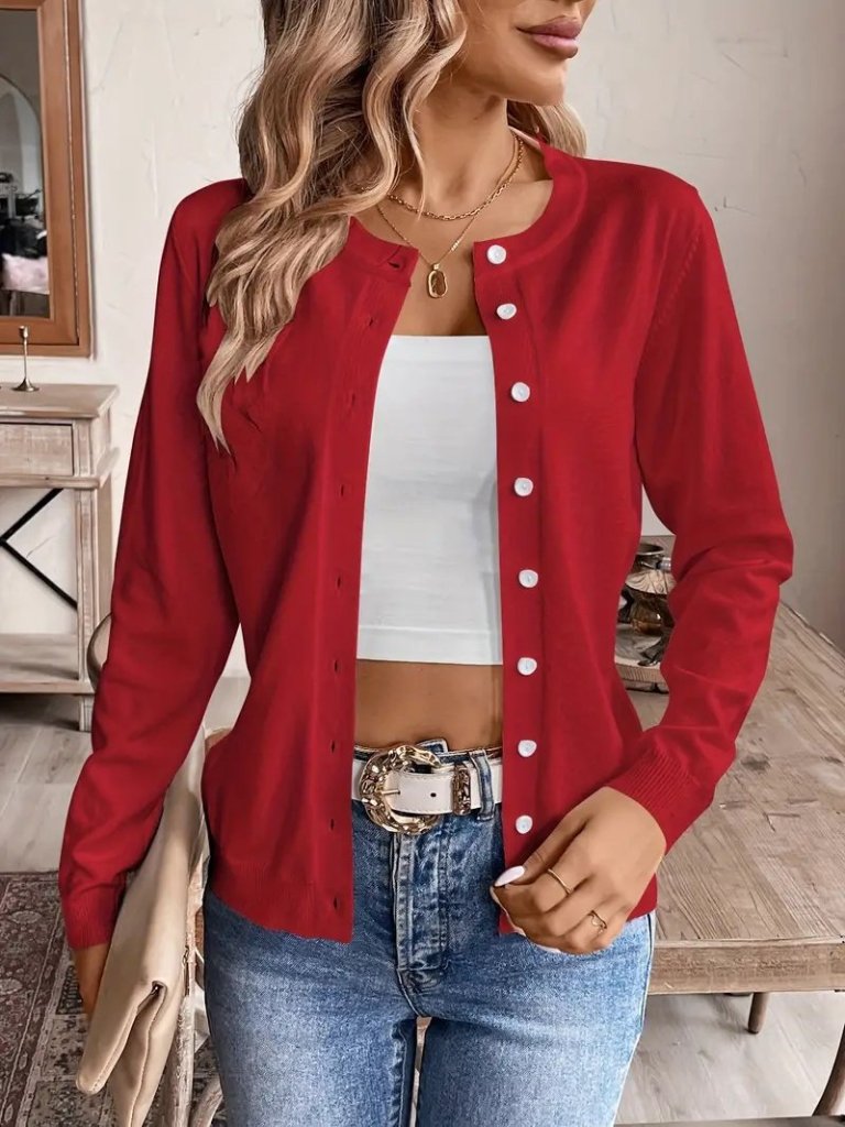 Kadın Uzun Kollu önden Düğmeli Triko Ceket