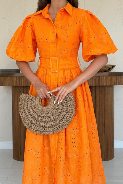 Oranj Pileli Balkon Elbise