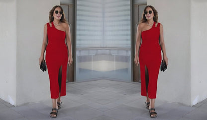 Kadın Kolsuz Tek Omuz Damla Detay JanJan Krep Elbise