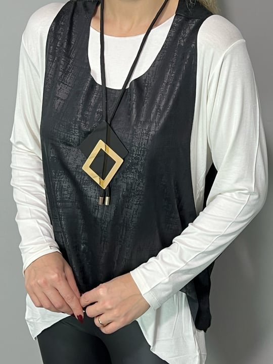 Kadın Siyah Deri Yelekli Kolye Dahil üçlü Takım