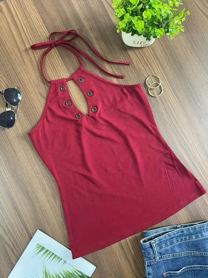 Kadın Askılı Kuş Gözü Ve Dekolte Detay Boyundan Bağlamalı Viskon Bluz