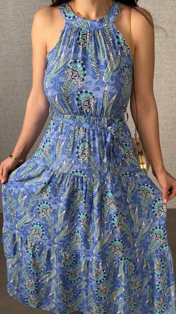 Kadın Omuzlardan Açık Boyundan Geçmeli Desenli Süprem Bluz