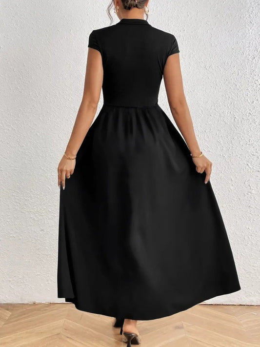 Kadın Kısa Kollu Yarı Balıkçı Yaka Viskon Elbise