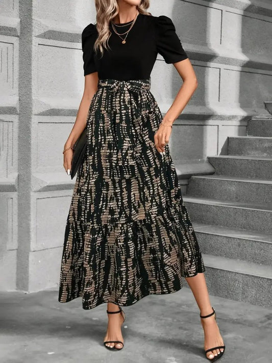 Kadın Kısa Kollu Bisiklet Yaka üst Ithal Krep Alt Süprem Maksi Boy Elbise