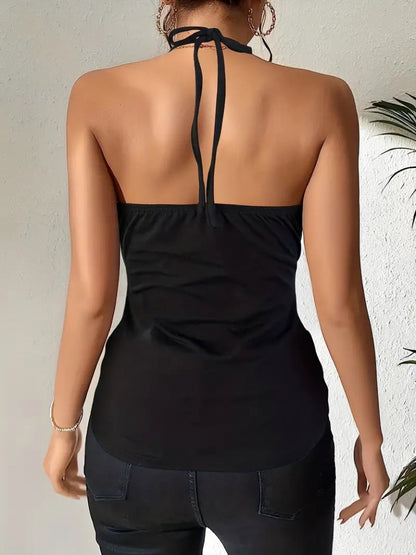 Kadın Askılı Kuş Gözü Ve Dekolte Detay Boyundan Bağlamalı Viskon Bluz