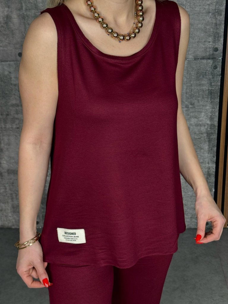 Kadın Askılı Yuvarlak Yaka Viskon Iki Iplik Bluz Ve Eşofman Altı Ikili Takım