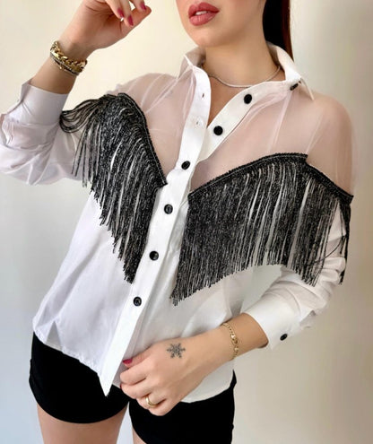 Kadın Püskül Detay Poplin Gömlek Bluz Fırsat Ürün