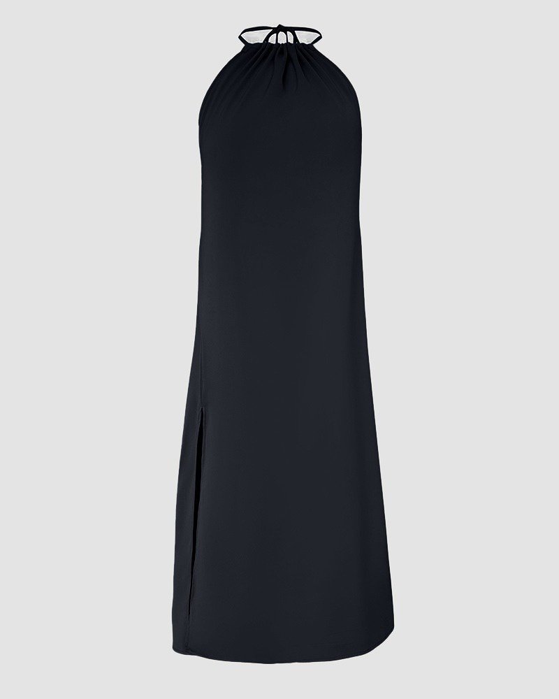 Kadın Boyundan Askılı Halter Kollu Viskon Elbise