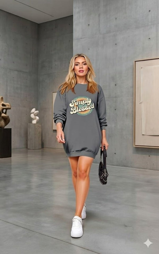 Kadın Uzun Kollu Bisiklet Yaka Yazılı Viskon Iki Iplik Elbise