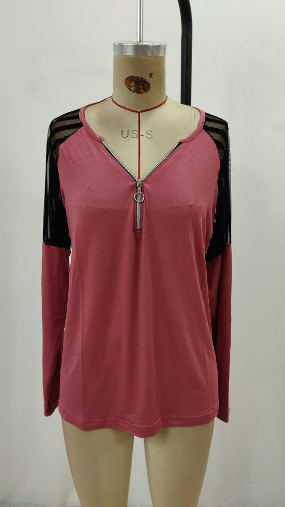 Kadın Uzun Kollu Yakadan Fermuarlı Viskon Bluz