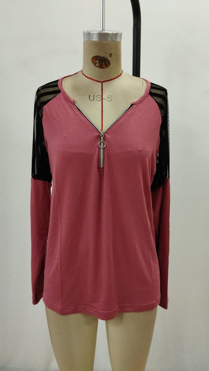 Kadın Uzun Kollu Yakadan Fermuarlı Viskon Bluz