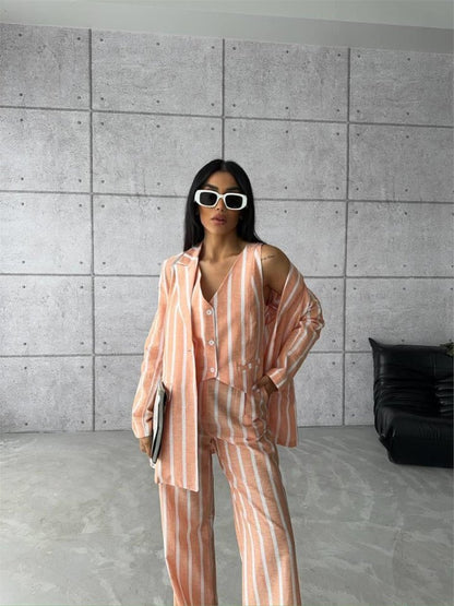 ÇİZGİLİ CEKET KETEN - Orange