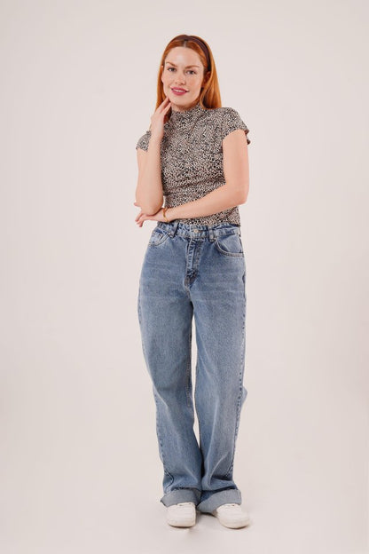 Leopar Desen Kısa Kollu Basic T-Shirt