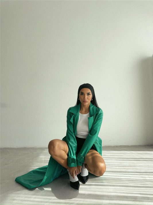 KAPİTONE DERİ TRENCH - Yeşil