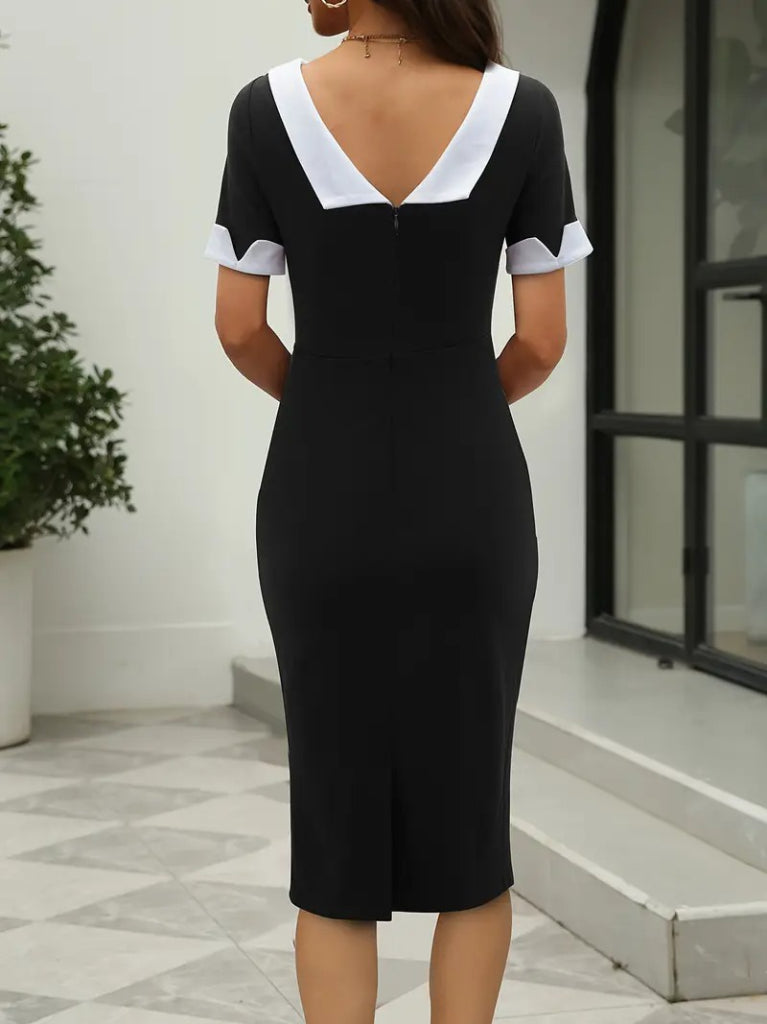 Kadın Kısa Kollu Kayık Yaka Arkadan Yakalı Ithal Krep Elbise