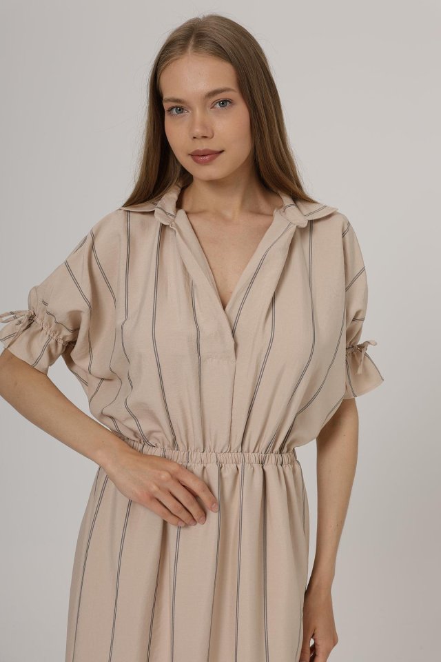 Beli Lastikli Elbise - Taş