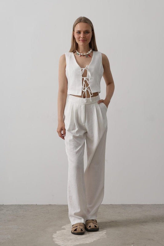 Bağlamalı Yelek - Beyaz