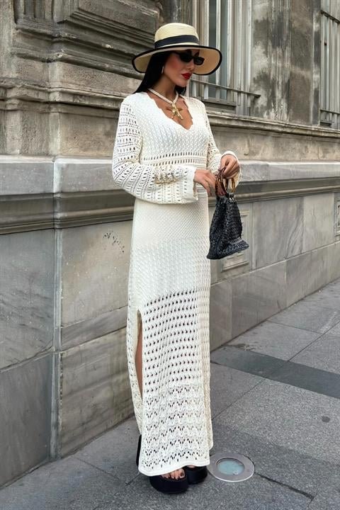 Ajur Detaylı İspanyol Kol Elbise 2840