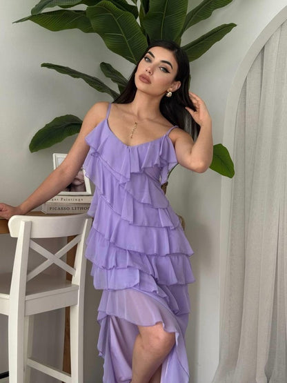 Ples Yırtmaç Detaylı Elbise