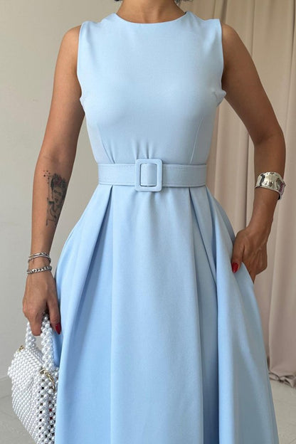 Bebe Mavi Halter Yaka Kloş Elbise