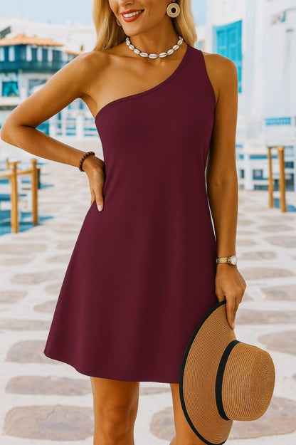 Kadın Tek Omuz Askılı Krep Mini Elbise