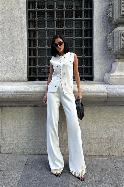 Paulo Gold Düğmeli Yelek Pantolon Takım 9976