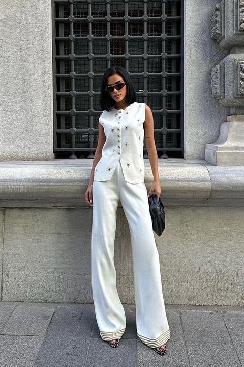 Paulo Gold Düğmeli Yelek Pantolon Takım 9976