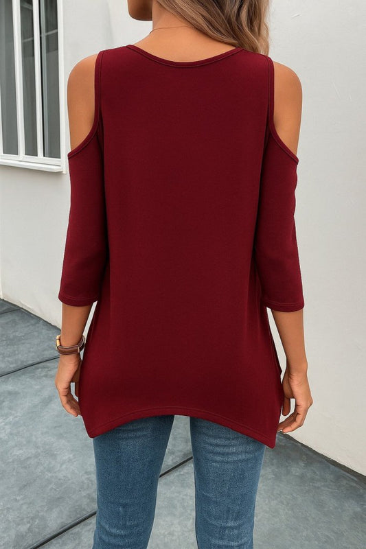 Kadın Omuzlardan Açık Sıfır Yaka Asimetrik Kesim Detay Viskon Bluz